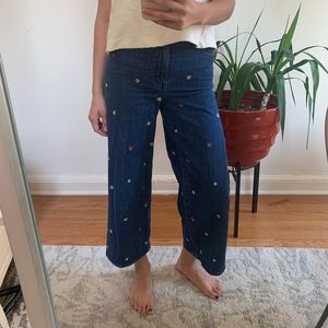 Madewell: Wide Leg Crop Jeans,  Floral Embroidered